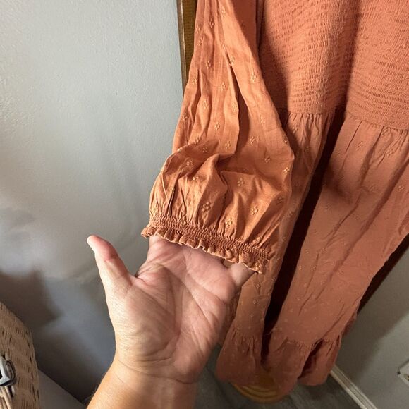 Old Navy Fit & Flare Midi Dress Smocked Clip-Dot Warm Hickory Plus Size XXL - Picture 8 of 15